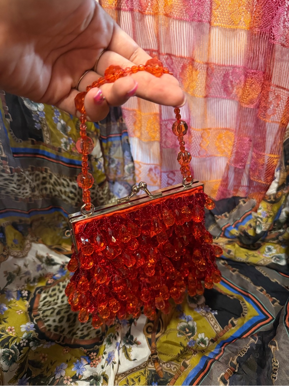 Sony Costumes Red Beaded Evening Clutch Wristlet